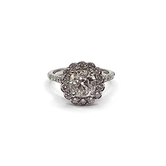 18ct white gold diamond ring with 2.69 carats of sparkling diamonds, size N, featuring a sleek and elegant design.