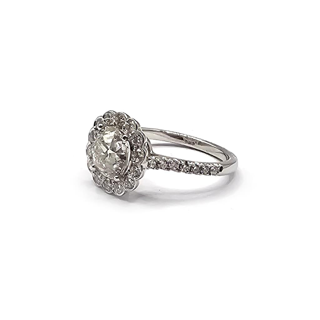 18ct white gold diamond ring with 2.69 carats, size N, featuring a sparkling central diamond and elegant band.