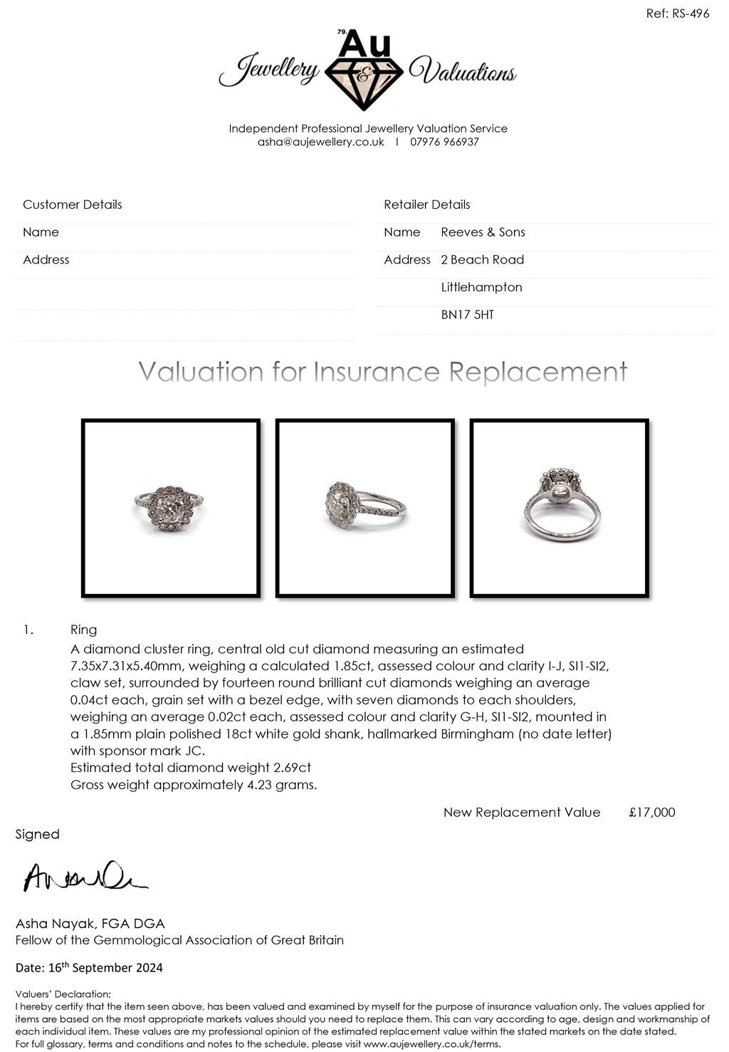 18ct white gold diamond ring with 2.69 carats of sparkling diamonds, size N, showcasing elegant design and craftsmanship.