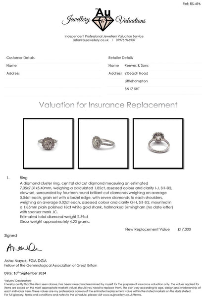 18ct white gold diamond ring with 2.69 carats of sparkling diamonds, size N, showcasing elegant design and craftsmanship.