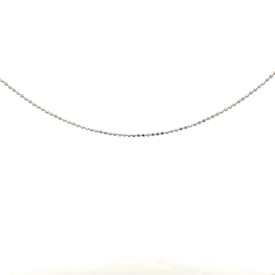 18ct white gold chain weighing 2.5g, unbranded, with a delicate design, shown in the image.