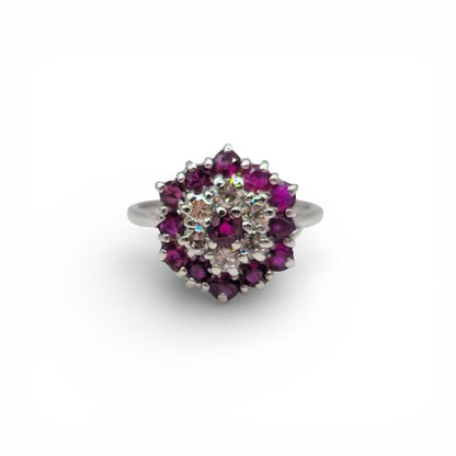 18ct white gold diamond and ruby ring featuring sparkling diamonds and vibrant rubies in an elegant design