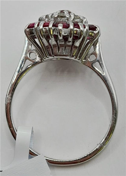 18ct white gold diamond and ruby ring featuring sparkling diamonds and vibrant rubies in an elegant design.