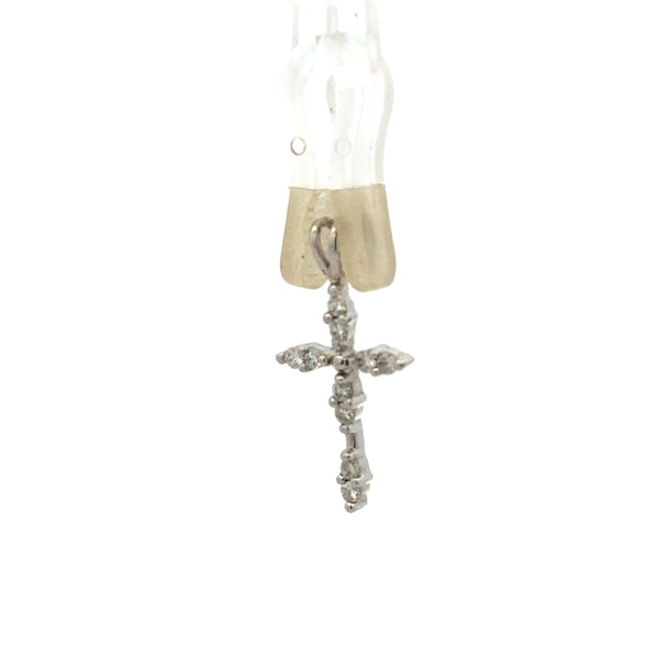 18ct white gold diamond cross pendant, unbranded, featuring sparkling diamonds and a delicate design, weighing 0.8 grams.