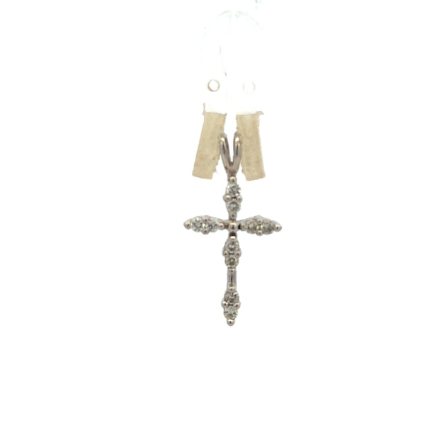 18ct white gold diamond cross pendant, delicate jewelry with sparkling diamonds, weighs 0.8g, unbranded.