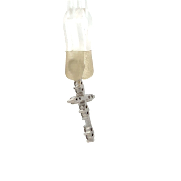 18ct white gold diamond cross pendant with sparkling diamonds, lightweight 0.8g, elegant jewelry piece.