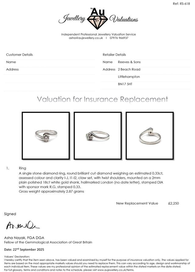 18ct white gold diamond ring with sparkling diamonds, showcasing elegant design and fine craftsmanship.