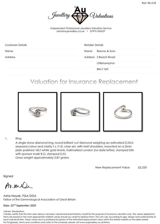 18ct white gold diamond ring with sparkling diamonds, showcasing elegant design and fine craftsmanship.