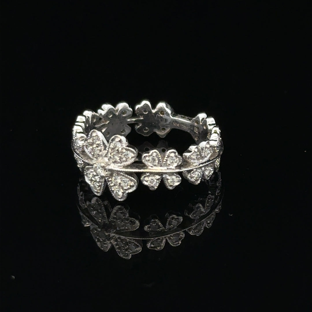 18ct white gold diamond ring in size N with sparkling diamonds, showcasing elegant craftsmanship and a sleek, polished finish.