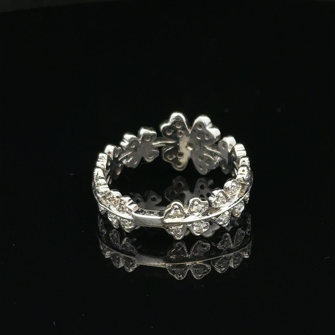 18ct white gold diamond ring in size N with sparkling diamonds, showcasing elegant jewelry craftsmanship.