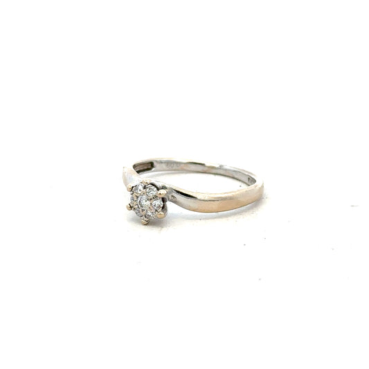 18ct white gold diamond ring in size N with sparkling diamonds, featuring a sleek and elegant design.