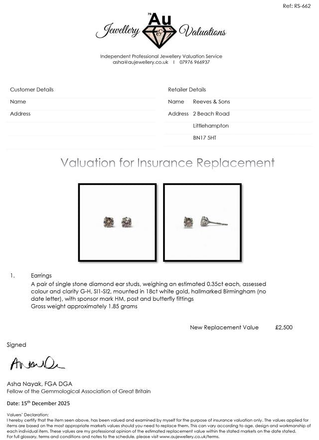 18ct white gold diamond stud earrings with sparkling round diamonds, elegant and classic jewelry accessory.