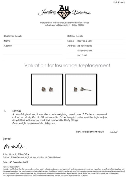18ct white gold diamond stud earrings with sparkling round diamonds, elegant and classic jewelry accessory.