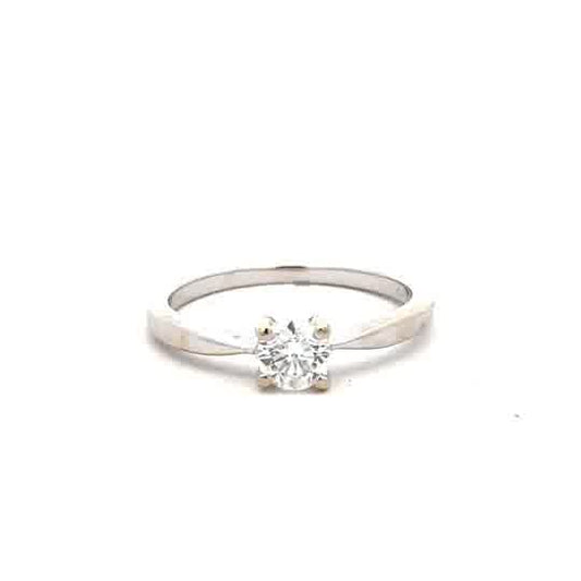 18ct white gold ring size J1/2 with a smooth band, unbranded jewelry piece, shown close-up on a plain background.