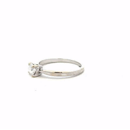 18ct white gold ring size J1/2 with a smooth polished band, unbranded jewelry, shown from a side angle.