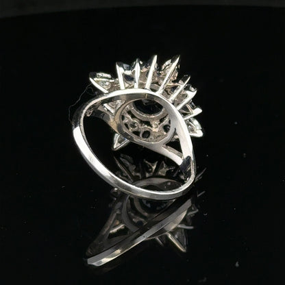 18ct white gold sapphire and diamond ring in size N1/2, featuring a stunning central sapphire with sparkling diamonds.