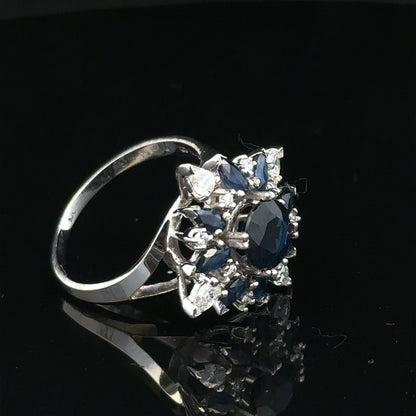 18ct white gold sapphire and diamond ring, size N 1/2, showcasing a sparkling sapphire centerpiece with diamond accents.