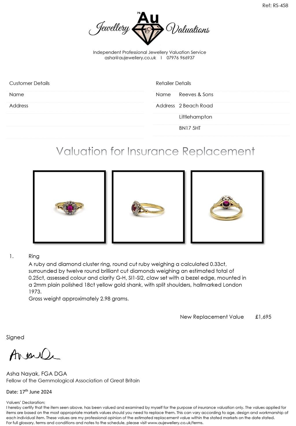 18ct yellow gold ring featuring a 0.33 carat ruby and 1/4 carat diamond, showcasing a elegant and sparkling jewelry design.