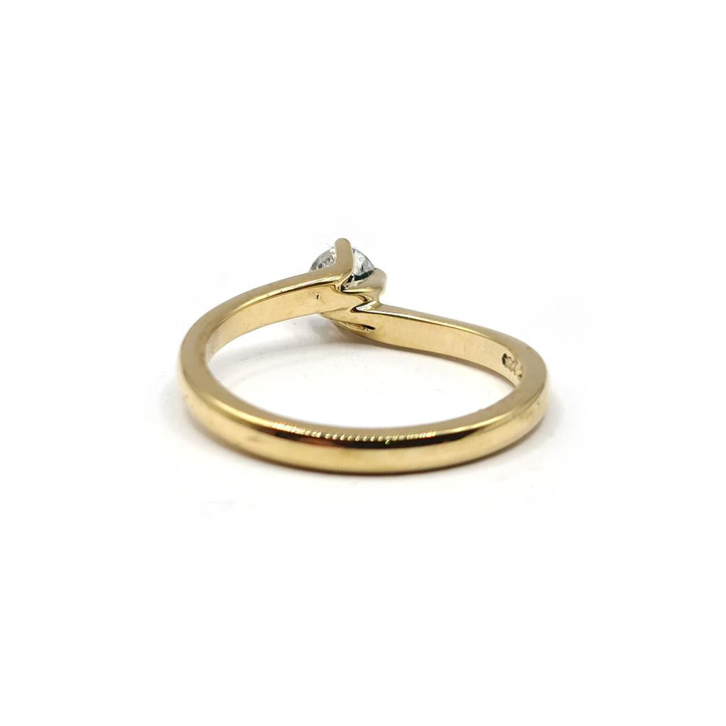 18ct yellow gold solitaire diamond ring with a 0.35 carat H color diamond, elegant and classic jewelry piece.