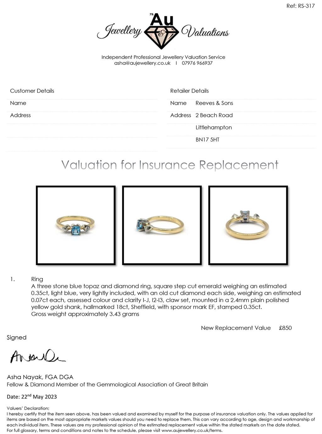 18ct yellow gold ring with 0.35ct topaz and 0.14ct diamond accents, elegant jewelry piece with polished finish
