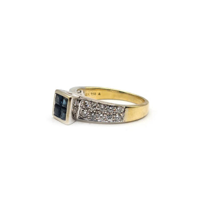 18ct yellow gold sapphire and diamond ring, size N, featuring a 0.60 carat sapphire and 0.70 carat diamonds, elegant jewelry piece