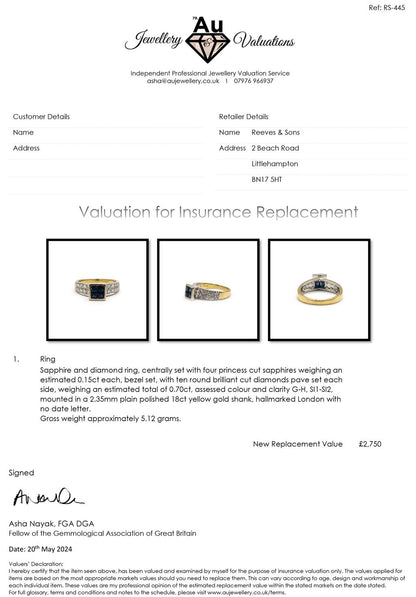 18ct yellow gold sapphire and diamond ring, size N, featuring a 0.60 carat sapphire and 0.70 carat diamonds, elegant jewelry piece