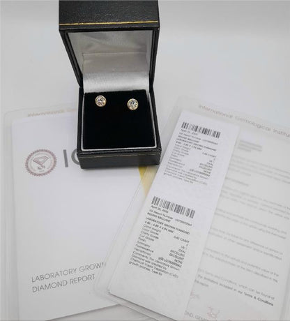 18ct yellow gold lab diamond earrings with 0.84ct total weight, colour E, VS1 clarity, IGI certified, elegant jewelry gift