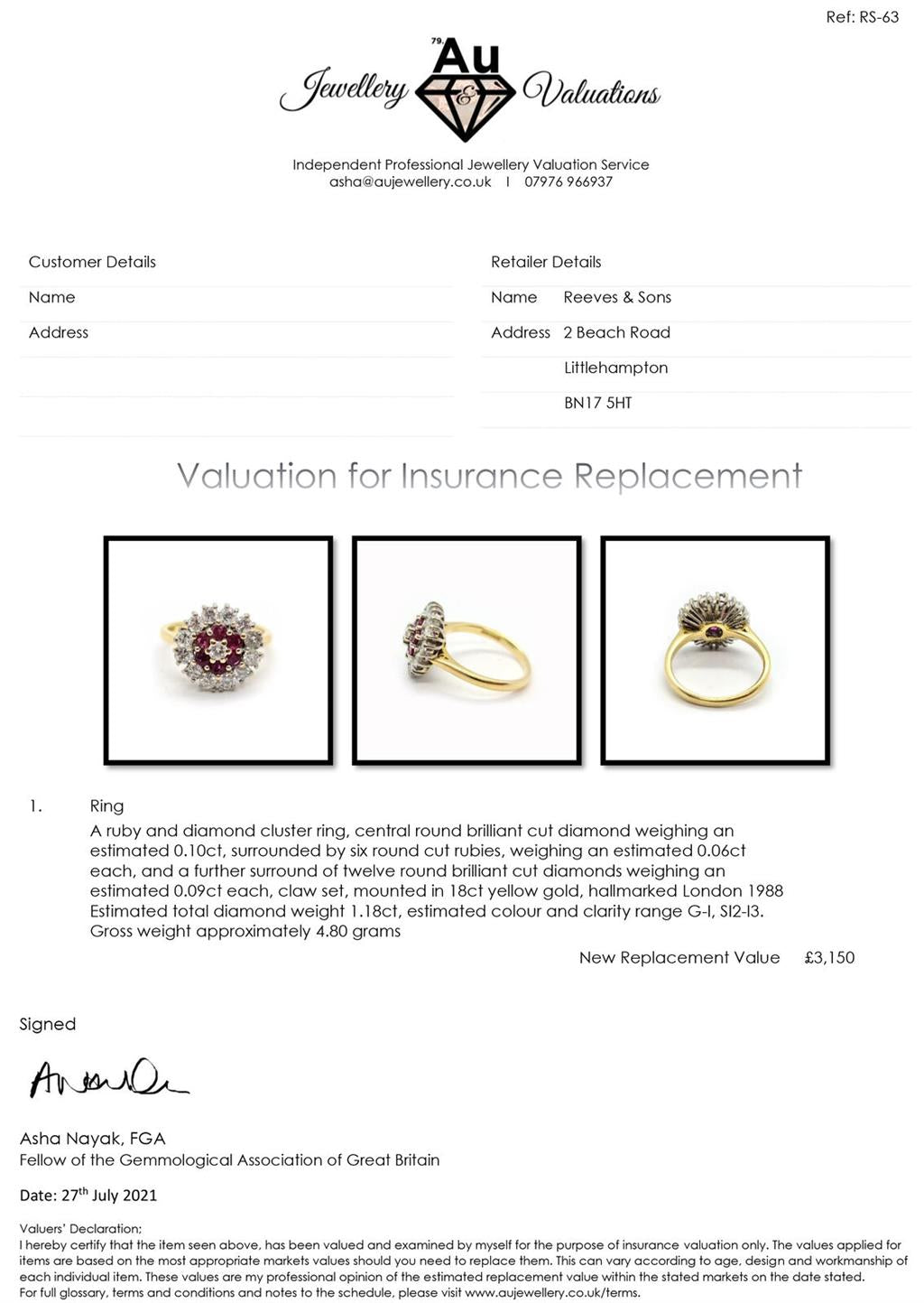 18ct yellow gold ring featuring 1.18ct diamonds and 0.36ct rubies, size K, with intricate gemstone detailing.