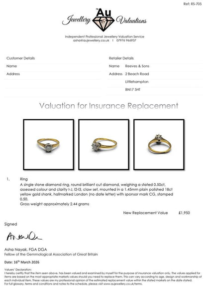 18ct yellow gold diamond ring with 1/2 carat total weight, featuring sparkling diamonds in an elegant design.