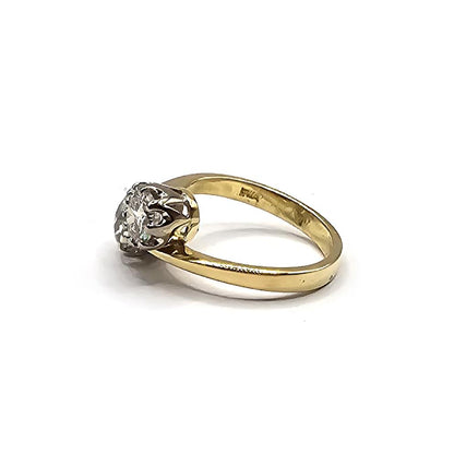 18ct yellow gold diamond two-stone crossover ring with 1.70 carats, size I, showcasing elegant design and sparkling diamonds.