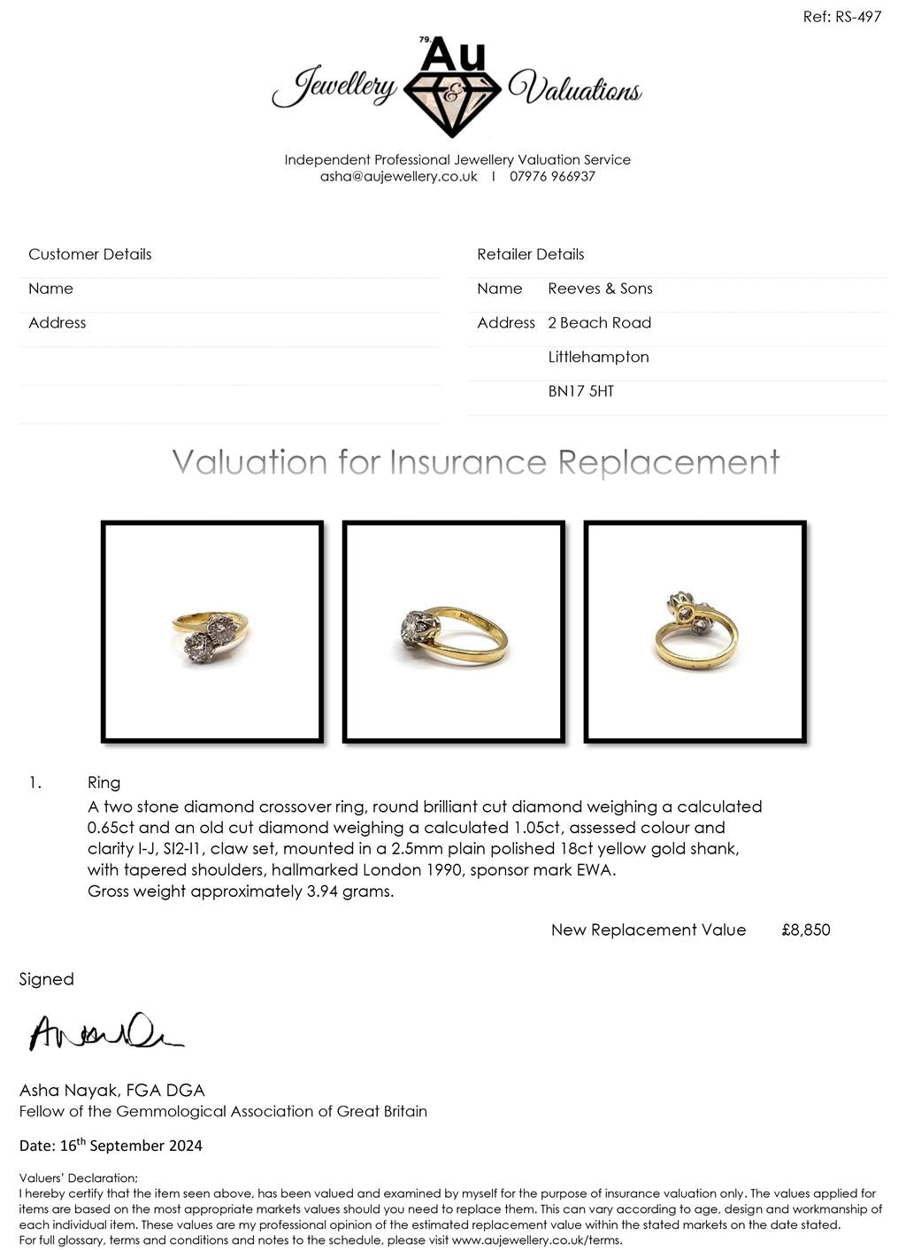 18ct yellow gold diamond two-stone crossover ring with 1.70 carats, size I, showcasing elegant design and sparkling diamonds.