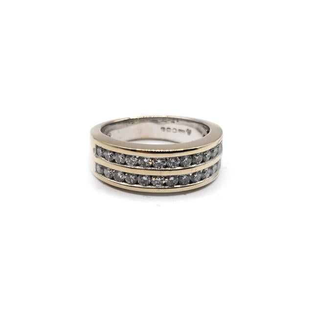 18ct yellow gold 2-row eternity diamond ring with sparkling diamonds, showcasing a luxurious and elegant design.