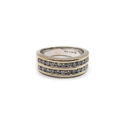 18ct yellow gold 2-row eternity diamond ring with sparkling diamonds, showcasing a luxurious and elegant design.