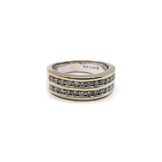 18ct yellow gold 2-row eternity diamond ring with sparkling diamonds, showcasing a luxurious and elegant design.