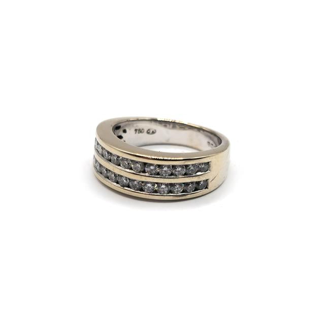 18ct yellow gold 2-row eternity diamond ring with sparkling diamonds, showcasing elegant design and craftsmanship.
