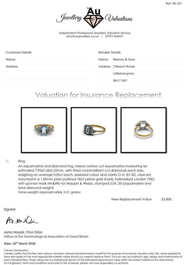 18ct yellow gold aquamarine and diamond ring with a central aquamarine gemstone and surrounding diamonds, elegant jewelry piece