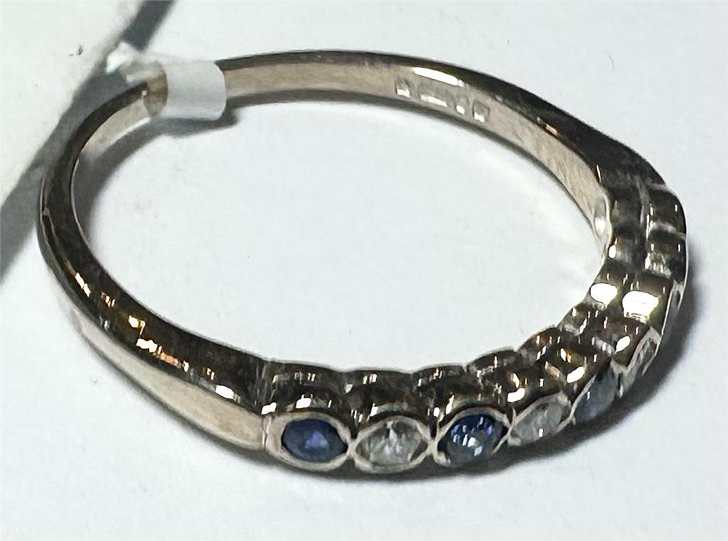18ct yellow gold diamond and sapphire ring in size M, featuring a detailed design with sparkling gemstones.