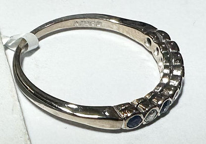 18ct yellow gold diamond and sapphire ring in size M, featuring sparkling gemstones on a sleek band.