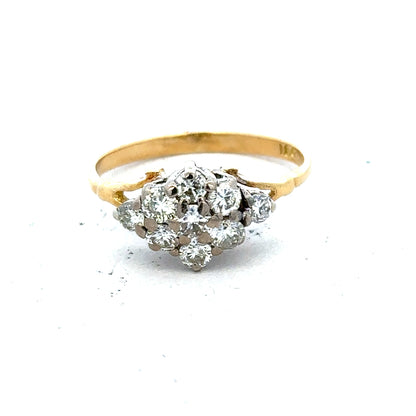 18ct yellow gold diamond cluster ring featuring a sparkling diamond design on a sleek gold band.