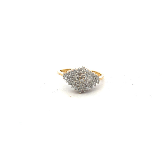 18ct yellow gold diamond ring in size J with sparkling diamonds, showcasing elegant craftsmanship and fine jewelry design.