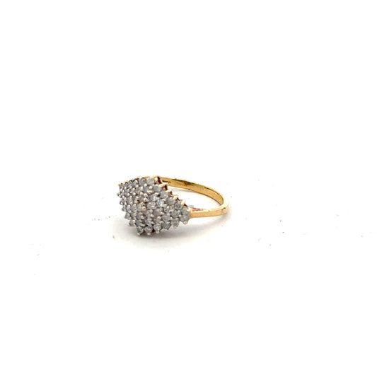 18ct yellow gold diamond ring in size J with sparkling diamonds, showcasing elegant craftsmanship and classic design.