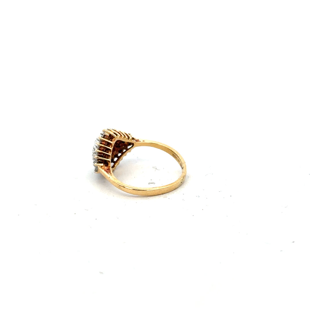 18ct yellow gold diamond ring in size J with sparkling diamonds, showcasing elegant craftsmanship and classic design.