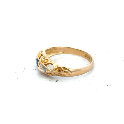 18ct yellow gold diamond ring in size J with sparkling diamonds, unbranded jewelry piece.
