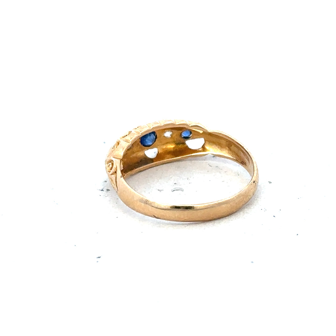 18ct yellow gold diamond ring in size J with sparkling diamonds, elegant jewelry piece.