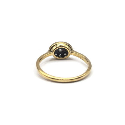 18ct yellow gold diamond ring in size K1/2 with sparkling diamonds, featuring a sleek and elegant design.