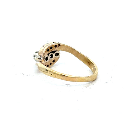 18ct yellow gold diamond ring in size M with sparkling diamonds, showcasing elegant craftsmanship and a classic design.