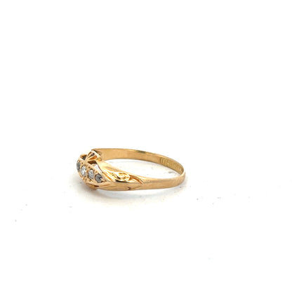 18ct yellow gold diamond ring in size O with sparkling diamonds, featuring a sleek and elegant design.