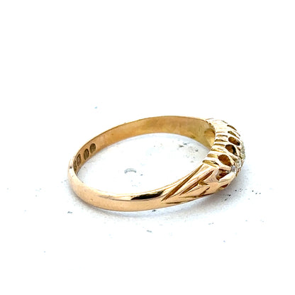 18ct yellow gold diamond ring in size P with 3.1g, showcasing sparkling diamonds on a sleek gold band.