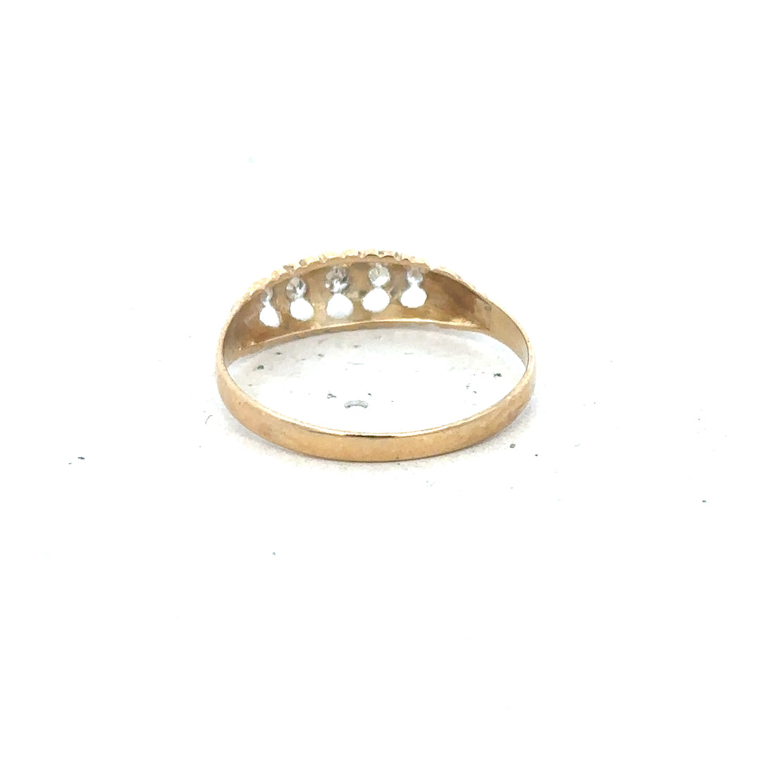 18ct yellow gold diamond ring size S, close-up view showing sparkling diamonds and elegant band design.
