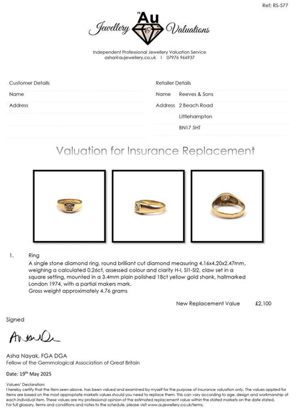 18ct yellow gold diamond ring in size S, featuring a sparkling diamond centerpiece and elegant design.